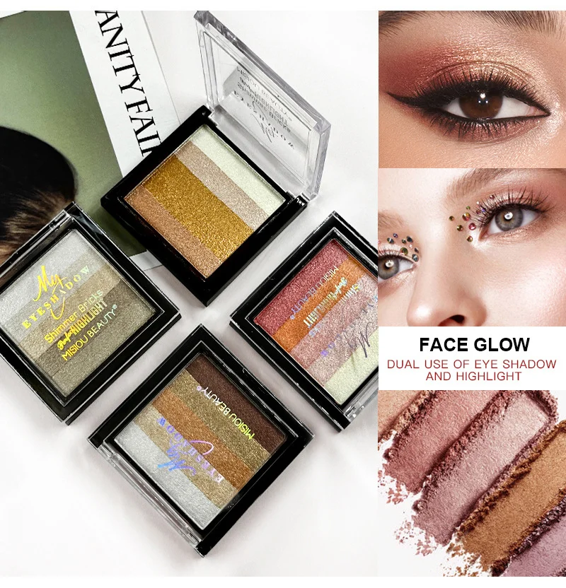 5色ストライプの汚れないアイシャドウ 5色パール光沢ハイライトシマーカラーアイシャドウプレートメイクアップ