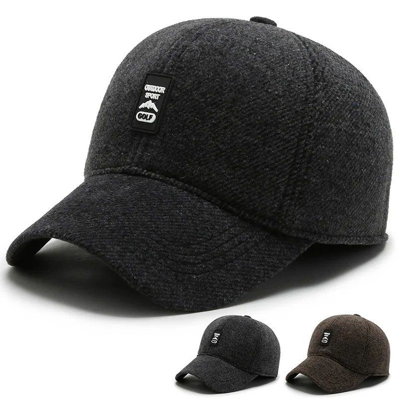 

Woolen Men Adjustable Dad Caps Men Outdoor Hat Autumn Winter Korean Style Thickened Cotton Hat For Winter Ear