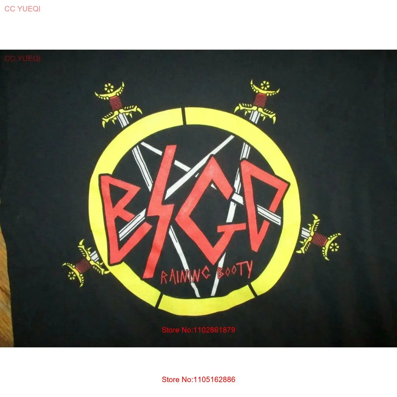 REIGN IN BOOTY T SHIRT Raining BSGD Slayer Parody Blood Sword Pentagon Logo MED vintage Washed Comfortable streetwear Slightly