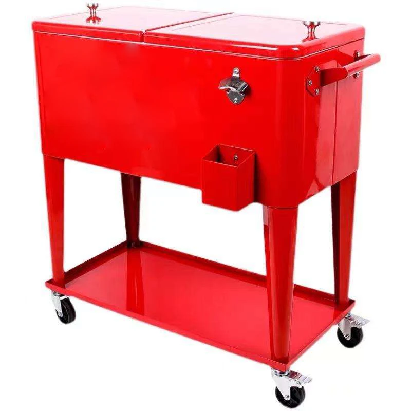 Custom 80QT/75L Big Capacity High Quality Red Outdoor Patio Cooler Box With Wheels Wholesale Ice Bucket Football Table With Cool