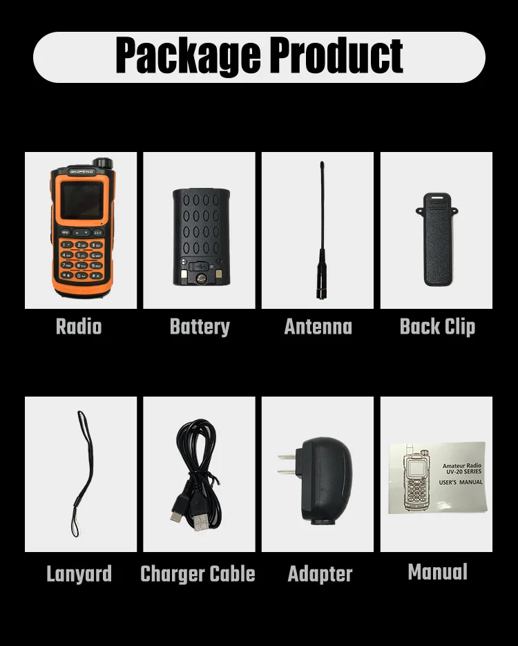 BAOFENG-UV-20 Long Range Walkie Talkie, Seção Multi, Suporte Civil, Tipo-C, Impermeável, Alta Potência, De Mão, Rádio em Dois Sentidos