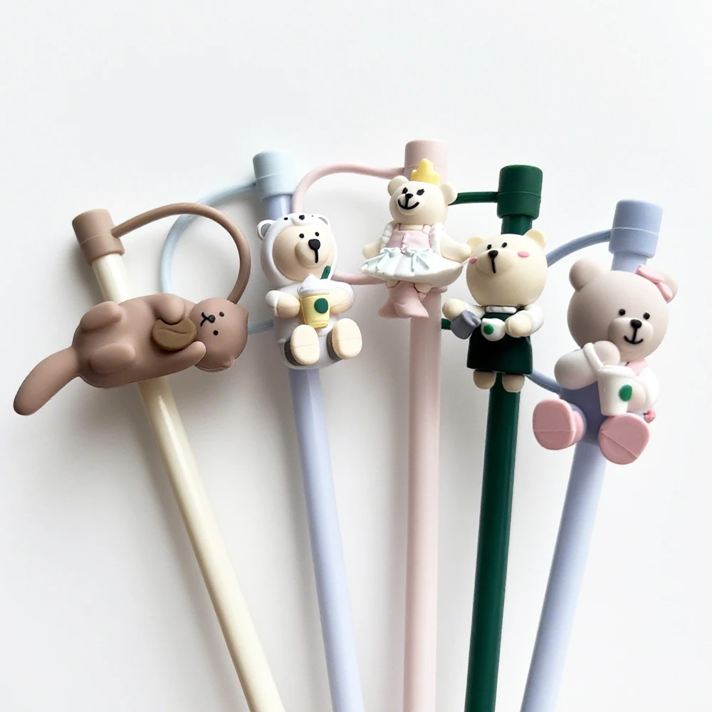 

1pc Cute Bear Silicone Straw Cover Dust Plug for 7-8mm Straw Cups Tumblers Drink Lid Cap Creative Straw Toppers Cup Accessories