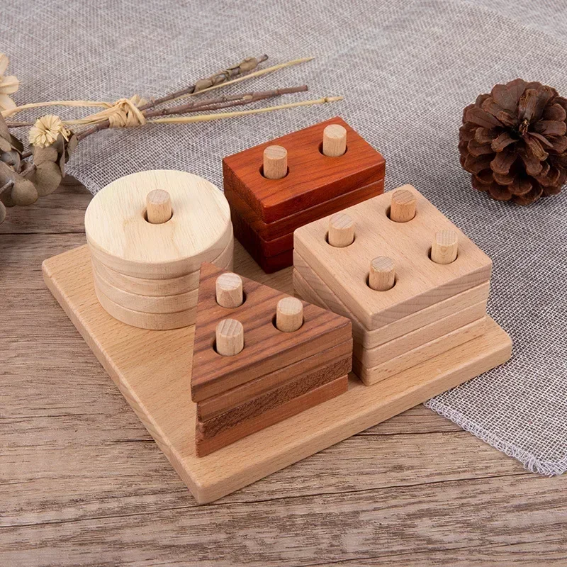 Hölzerne geometrische Form Säulenblock Eltern-Kind-Interaktion Puzzle Spaß Interaktives frühes Lernspielzeug Baby-Geburtstagsgeschenk