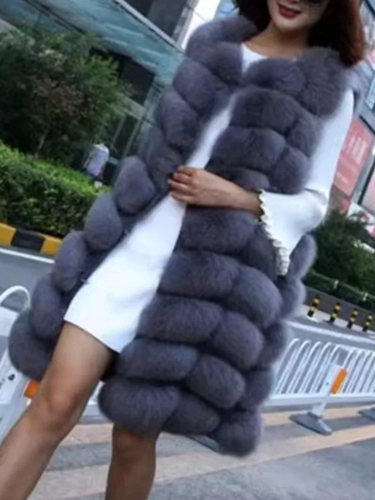 LANMREM High End Fox Fur Spliced Coat Women Solid Color Sleeveless Warm Mid Length Vest Fashion 2024 Winter New Clothing 2AA4210