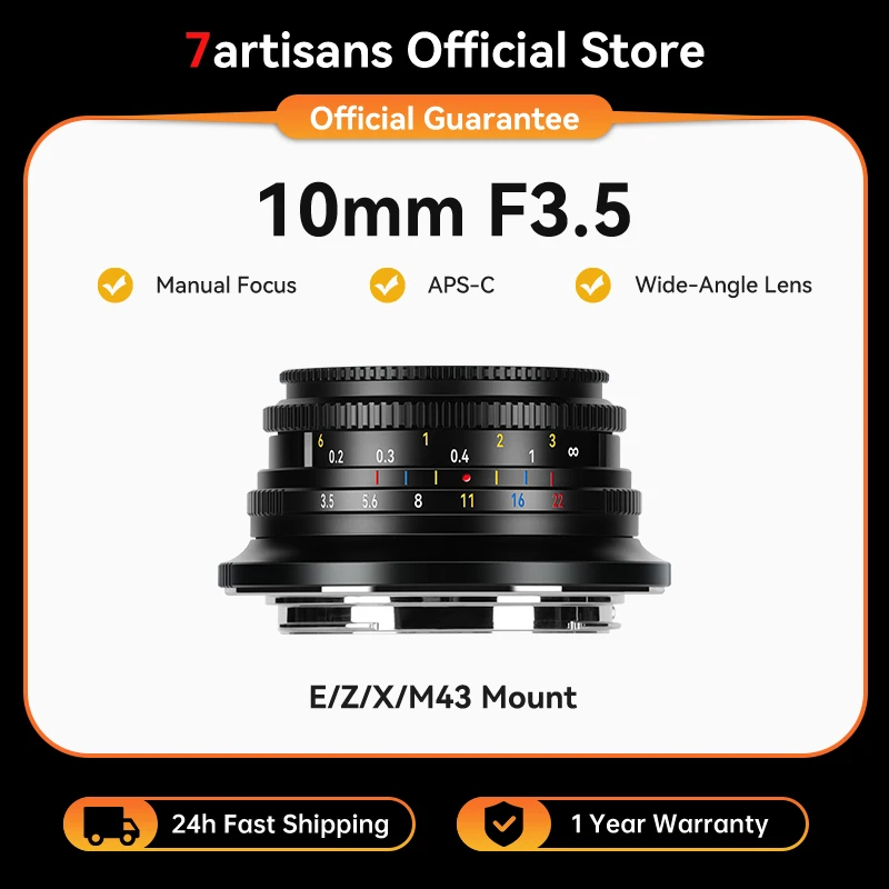 7artisans 10mm F3.5 APS-C 108° Ultra-Wide Angle Fixed Focus Lens for Camera Sony E Fujifilm XF Nikon Z Micro M4/3 Mount