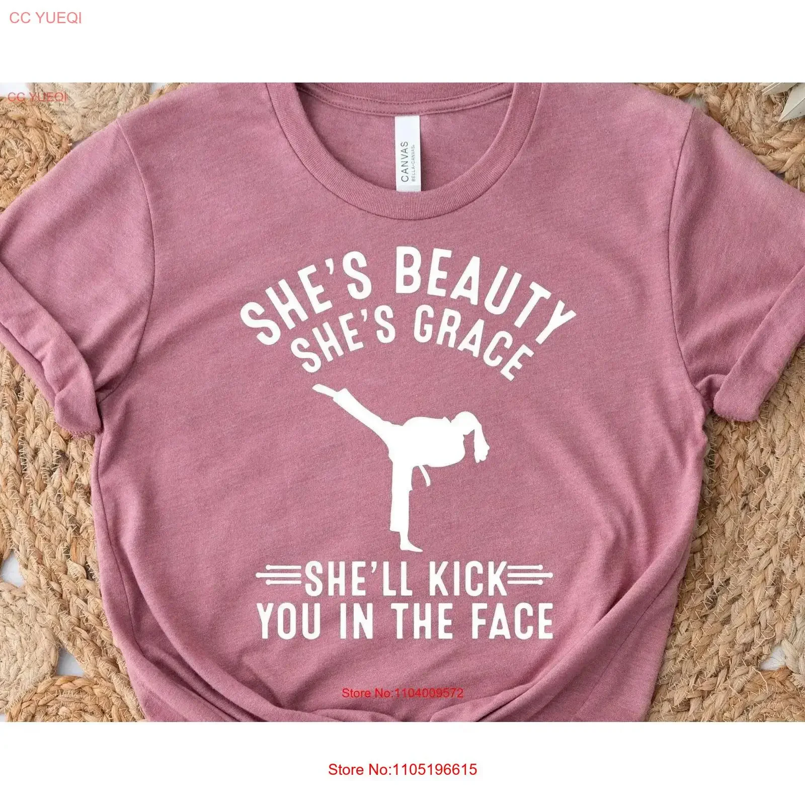She's Beauty Grace She'll Kick You In The Face T Shirt Karate Girl Fighter Kickboxing Lover vintage Washed Casual Stretched