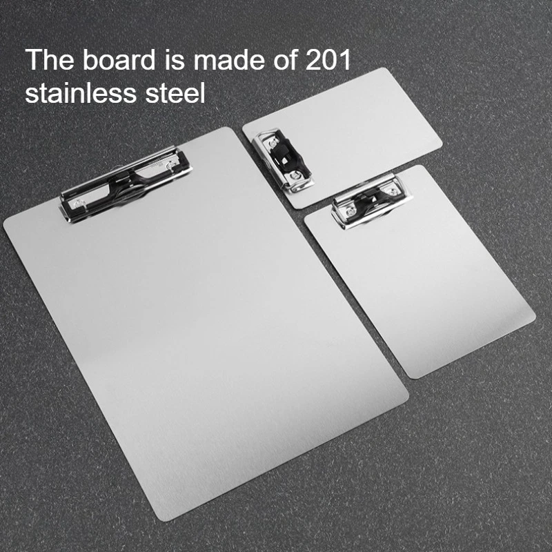 Prancheta de aço inoxidável bloco de escrita pasta papel material de escritório organizador prancheta documento almofada suporte de papel menu clipe