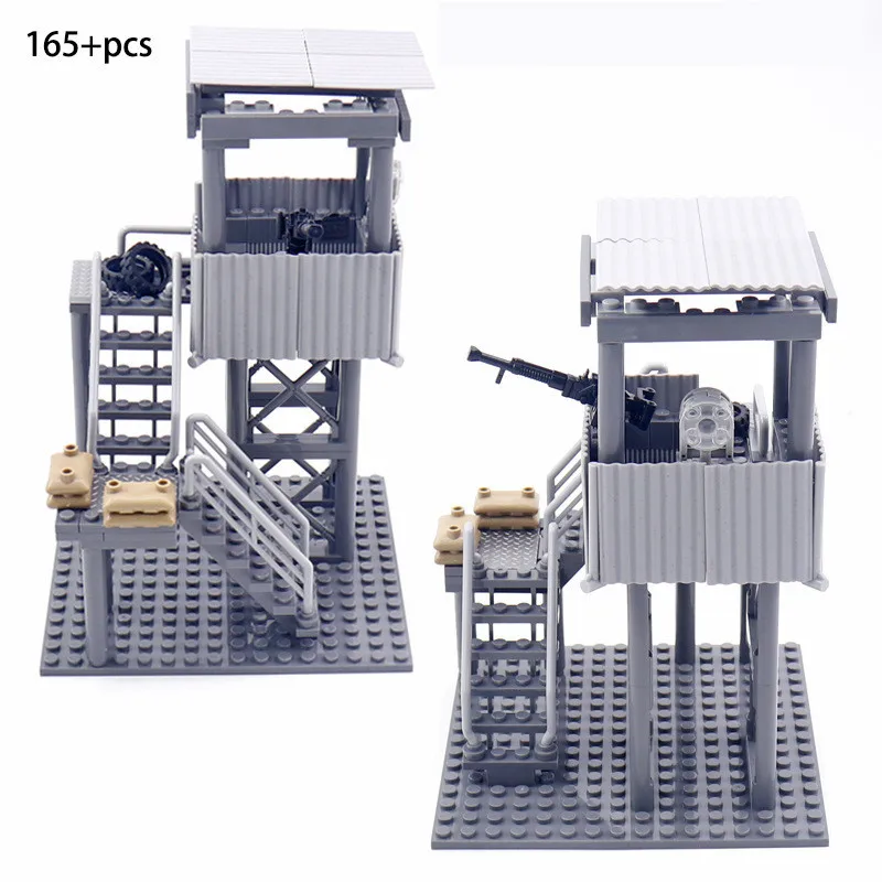 Juguetes para niños, torre de guardia militar, arma, Arsenal WW2, torre de sentinela, valla, bloques de construcción, montaje DIY, modelo de construcción, juego de ladrillos