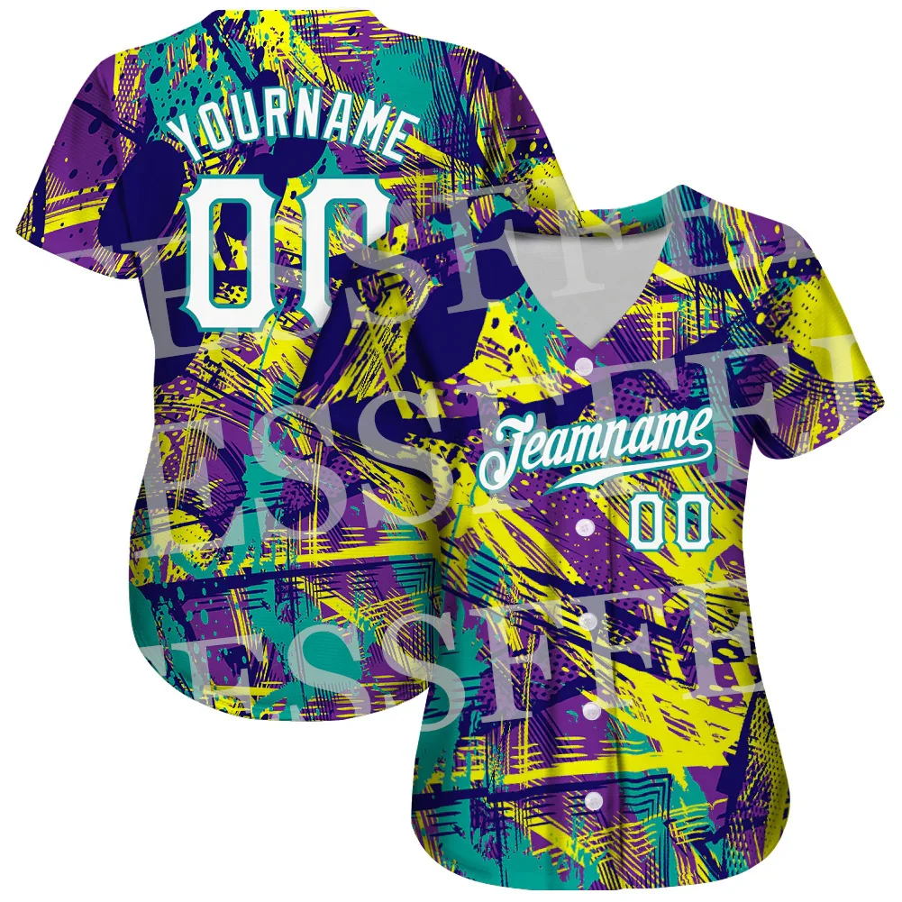 Custom Name Graffiti Gradient Colorful Skull 3DPrint Summer Harajuku Casual Women Girls Baseball Shirts Jersey Short Sleeves N16 image 3