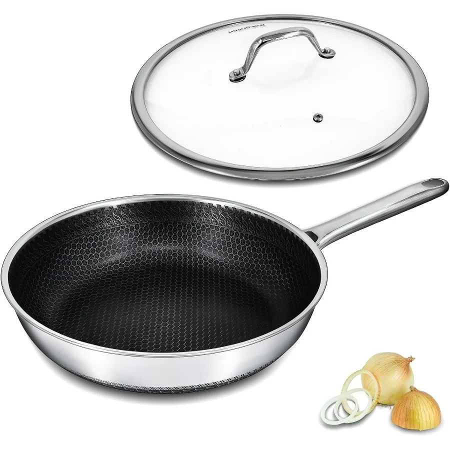 

Гибридная сковорода с антипригарным покрытием и крышкой, 12 дюймов, сотовая сковорода из нержавеющей стали, совместимая со всеми варочными панелями, посудомоечной машиной и духовкой.