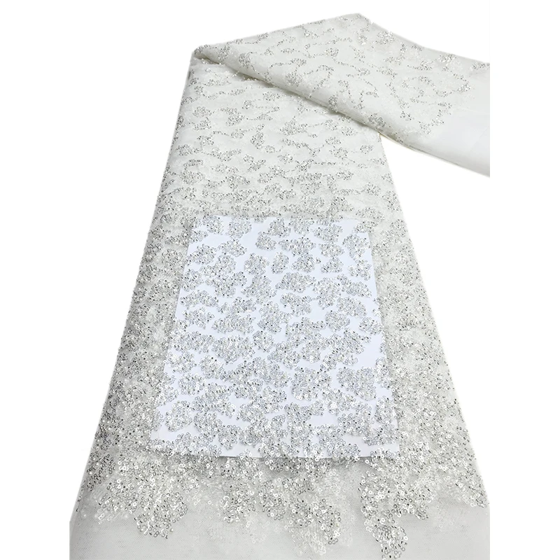 

High Quality French Mesh Net Fabric Sewing Little Floral Design Sequin And Bead Lace Fabric For Patchwork Craft Or Wedding Dress
