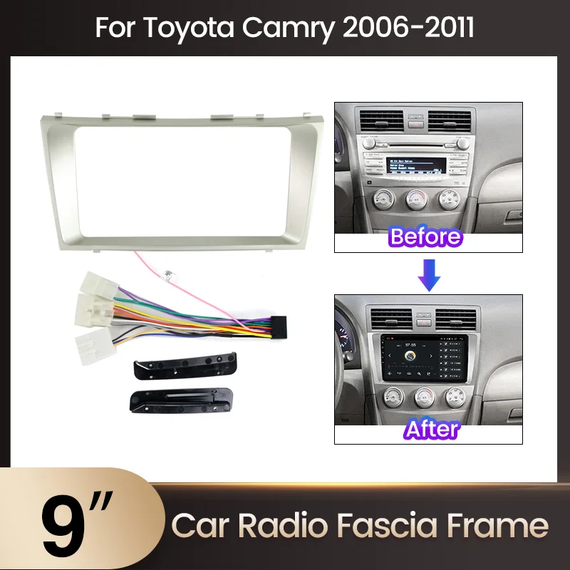 

9" Automotive Center Framework for Toyota Camry 6 XV 40 50 2006 - 2011 Panel Dash Player Cable Canbus Adapter Dash Fascia Kit