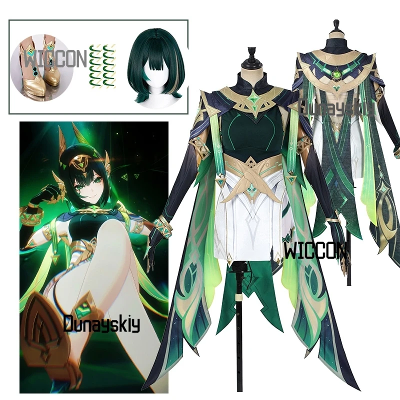 Genshin Impact Nefer Game Cosplay Costumes Wig Temporary Tattoo Shoes Props Sexy Cute Jirai Kei Green Lolita Halloween Christmas