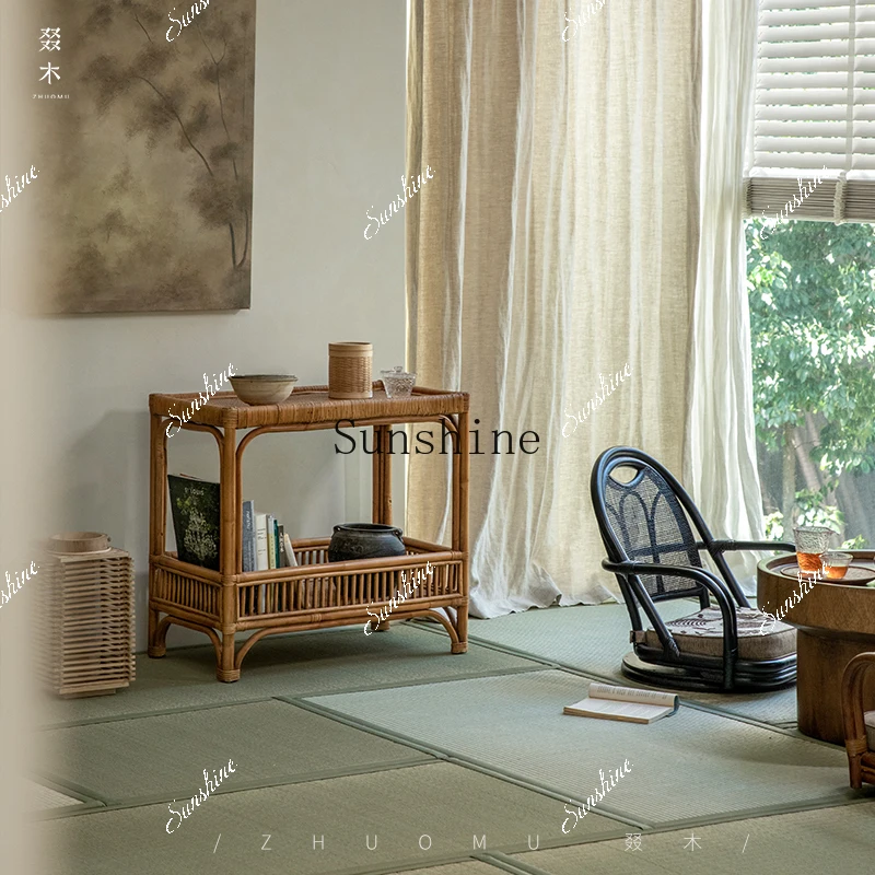 

South East Asia rattan art Japanese retro style natural plant real rattan double-layer storage sofaP