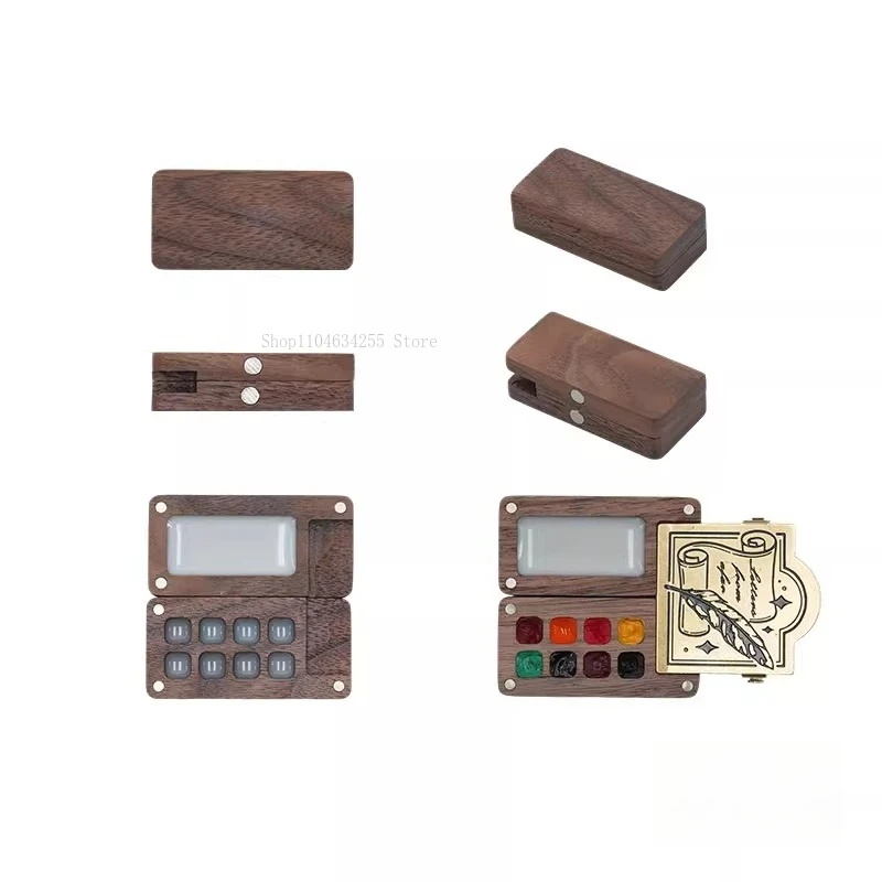 8/9/18 Grid Solid Wood Mini Travel Watercolor Pigment Box Art College Students Outdoor Sketching Portable Painting Supplies Tool - view 3