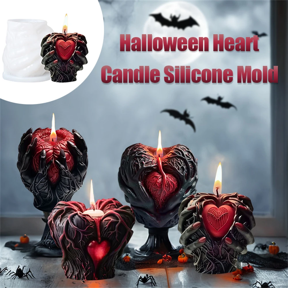 Halloween Holding Heart Scented Candle Silicone Mold for Soap Ice Candle Cake Chocolate Fruit Pie Food Grade Silicone Mold Only