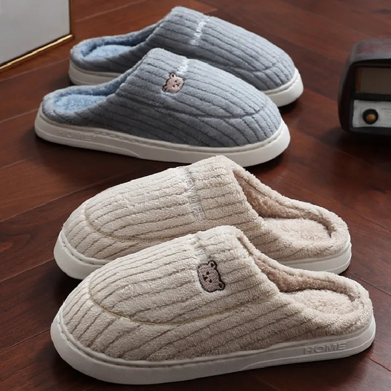 

New Men Warm Slippers House Women's Winter Cotton Flats Autumn Indoor Furry Slides Couples Home Bedroom Plush Floor Shoes