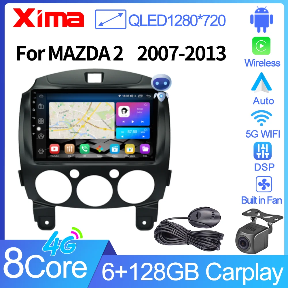 XIMA XV6Pro 2 Din Android 12 Auto Carplay For MAZDA 2 Mazda2 2007-2014  Car Radio Multimedia Player Navigation GPS Head Unit