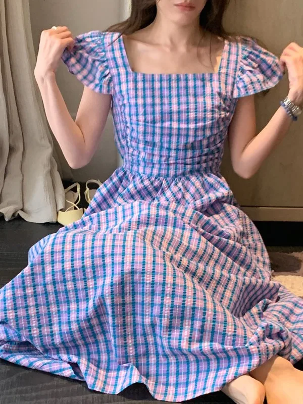 

Летняя женская длинная юбка в клетку в стиле ретро с дизайном и присборенной талией Svel Midi Dr Ele Classy Sle