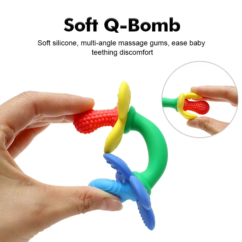 BPA Gratis Baby Siliconen Bijtringen 2 in 1 Bloem Ontwerp Gemakkelijk vast te houden Baby Chew Tandjes Speelgoed voor Jongen Meisje Gift Baby