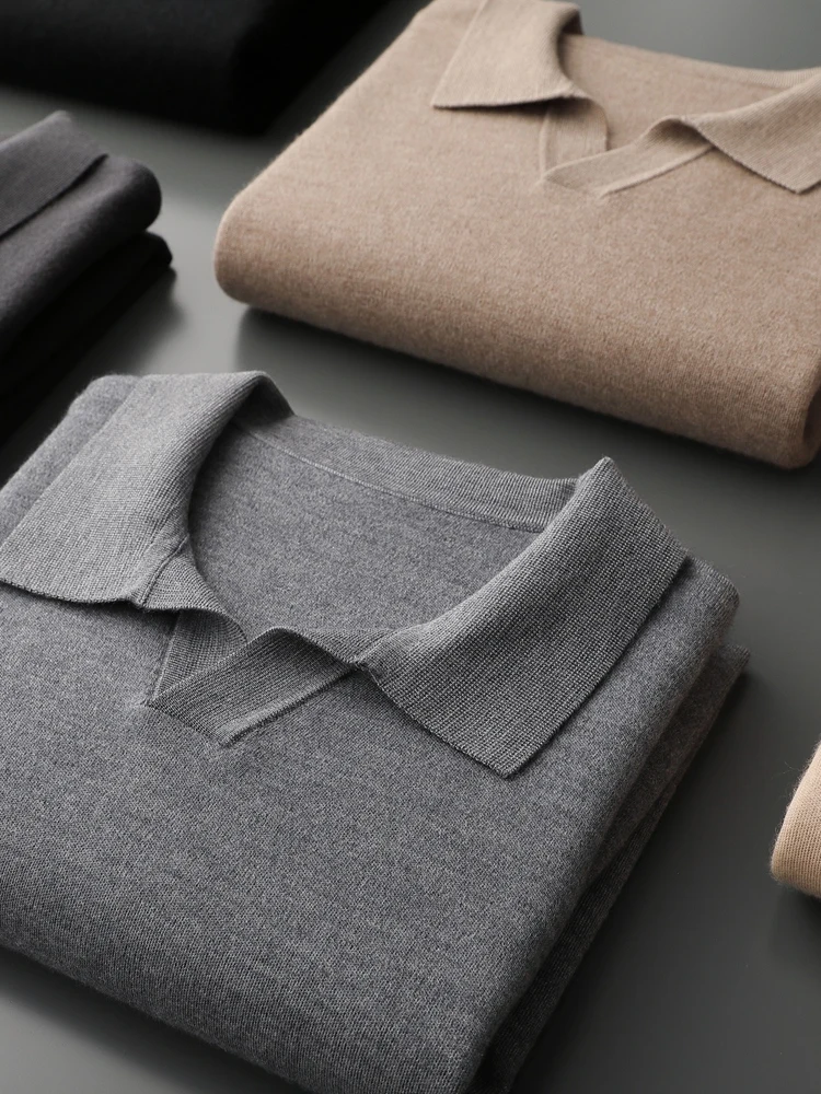 

TLOML Men's 100% Cashmere Sweater Polo Collar Pullover Autumn Winter Soft Warm Smart Casual Cashmere Knitwear Comfy Tops