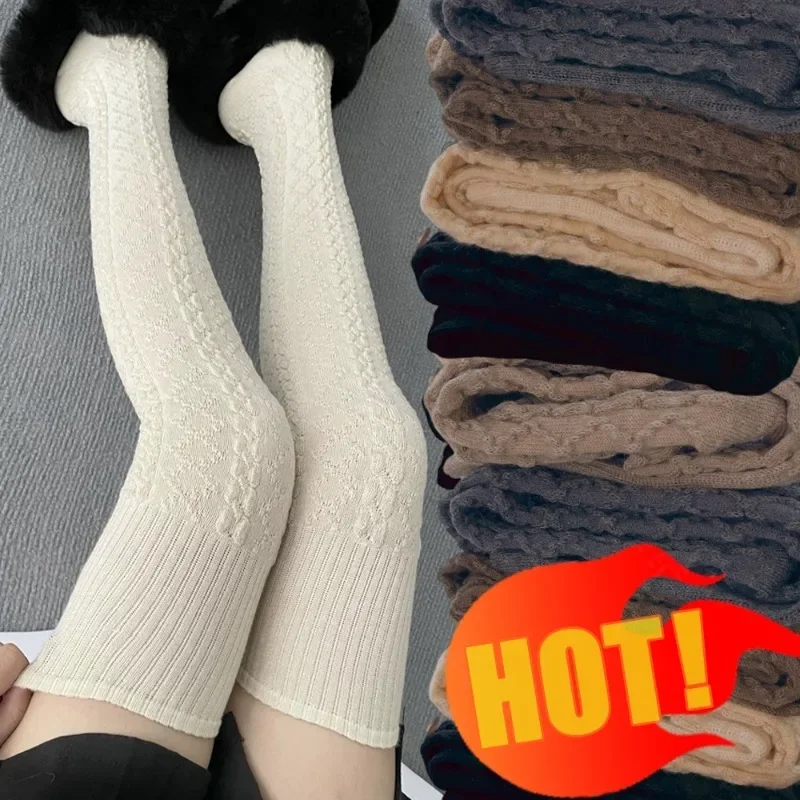 

Women Long Socks Winter Girl Solid Color Warm Wool Thigh Stocking Comfortable Versatile Knitted Knee Socks Fashion Accessories