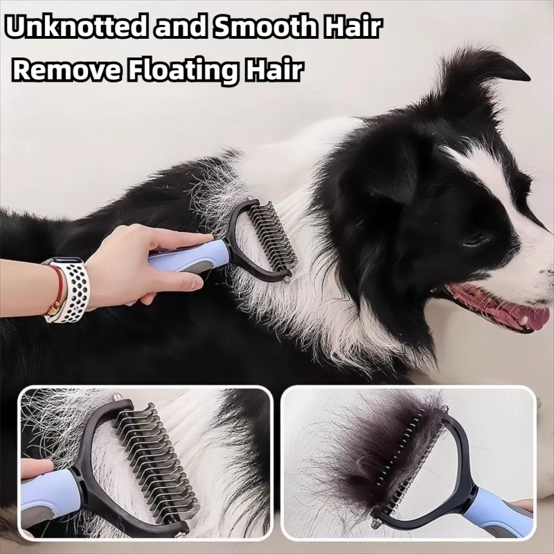 Pet Deshedding Brush Double Sided Pet Grooming Tool for Shedding and Dematting - Stainless Steel Dog Comb with Effective Results