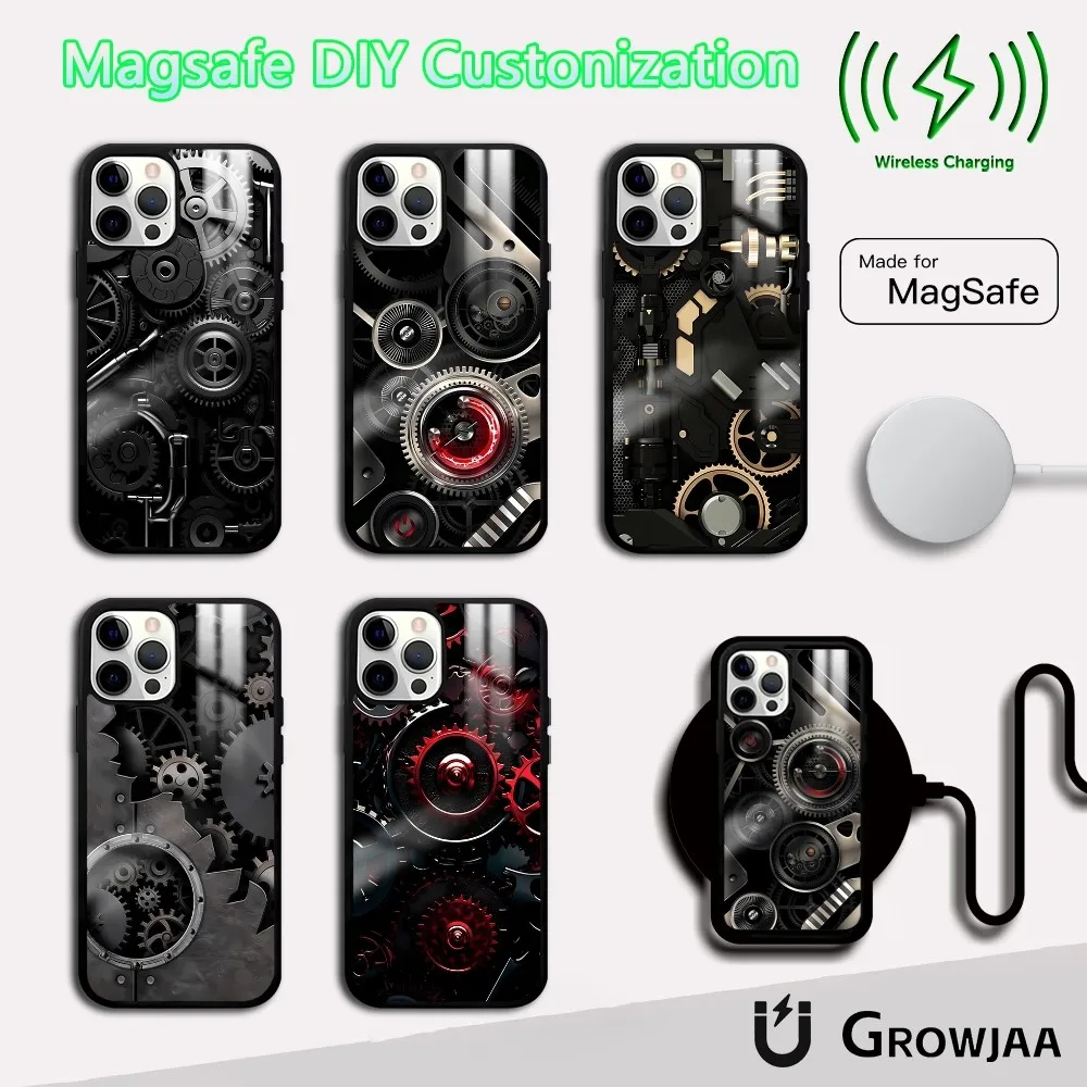 

Mechanical Gear Phone Case For iPhone 16 15 14 13 12 11 Pro Max Plus Mini Magsafe Mirror Wireless Magnetic Cover