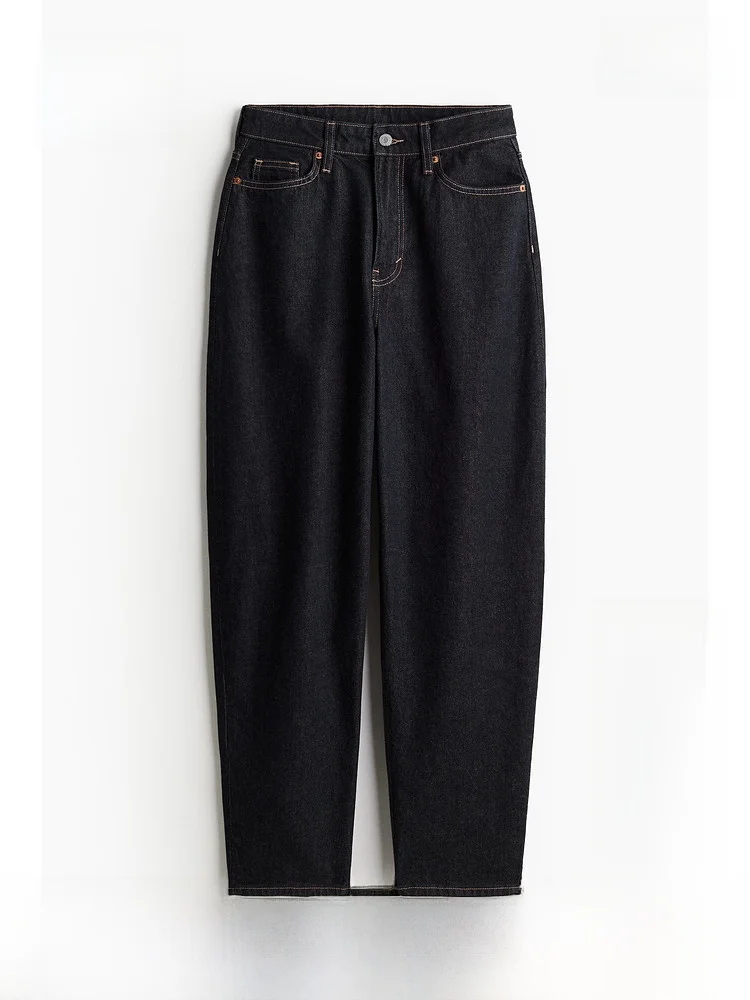 

High Waist Loose Lantern Leg Tube Shaped Jeans Women's Summer H&M Denim Pants Long Cotton 100% Brand New Autumn Collection