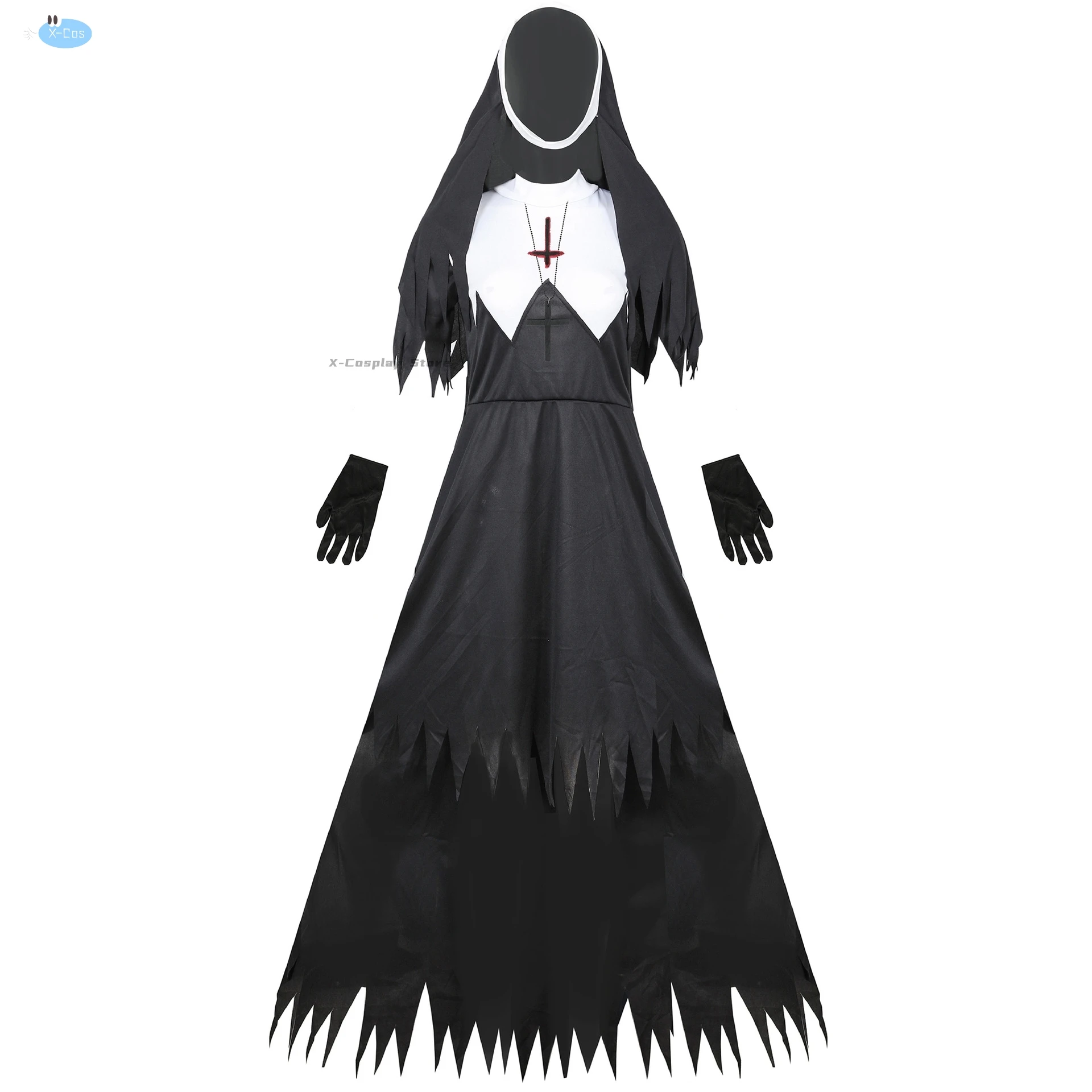 Halloween Terrorist Non Kostuum De Demon Enge Cosplay Kostuums Lange Gewaden Dame Spooktaculaire Bloedige Non Cosplay Verkleedkleding