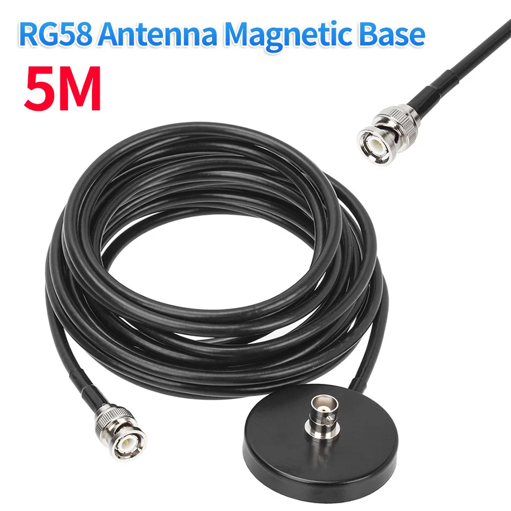 RG58 Magnet Antenna Mount Portable BNC Female Magnetic Mount Base 5 Meters Metal for Two Way Radio for Wireless Microphone