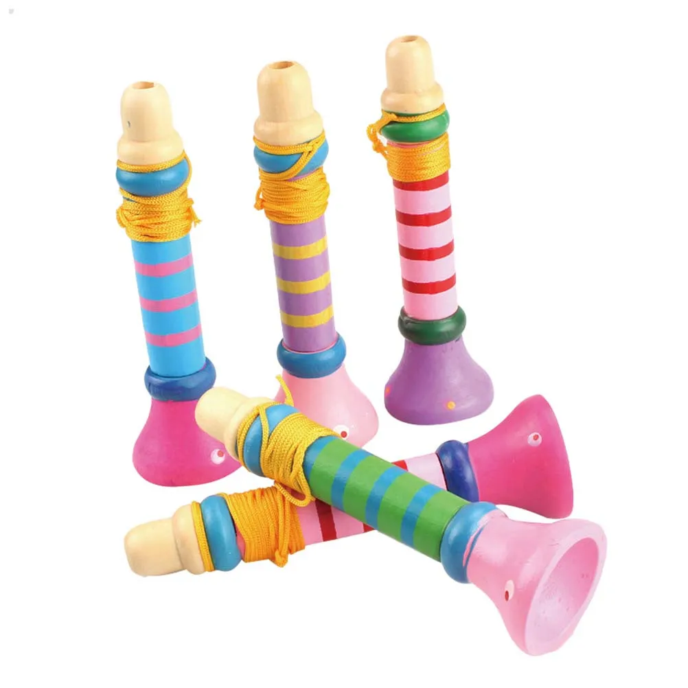 3 قطعة البوق الموسيقي الخشبي للأطفال أداة صوت ملونة اللعب السلس تصميم آمن مرحلة الأداء الدعائم التعليمية #5