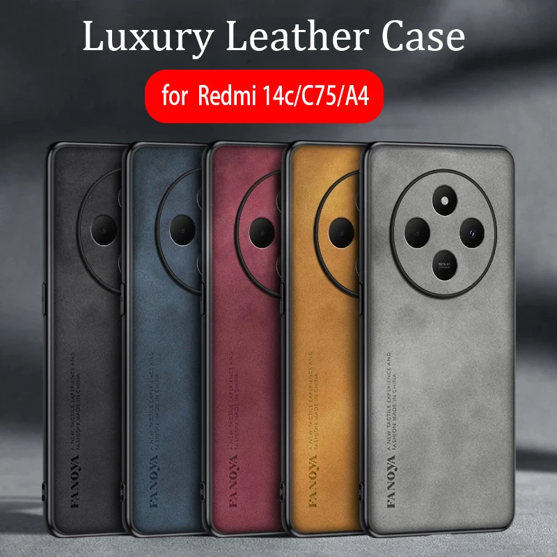 Redmi14 C 75 A 4 Luxury Sheepskin Leather Case For Xiaomi Redmi 14c 4g 5g Poco C75 A4 Business Retro Back Cover Redmi14c Redmia4