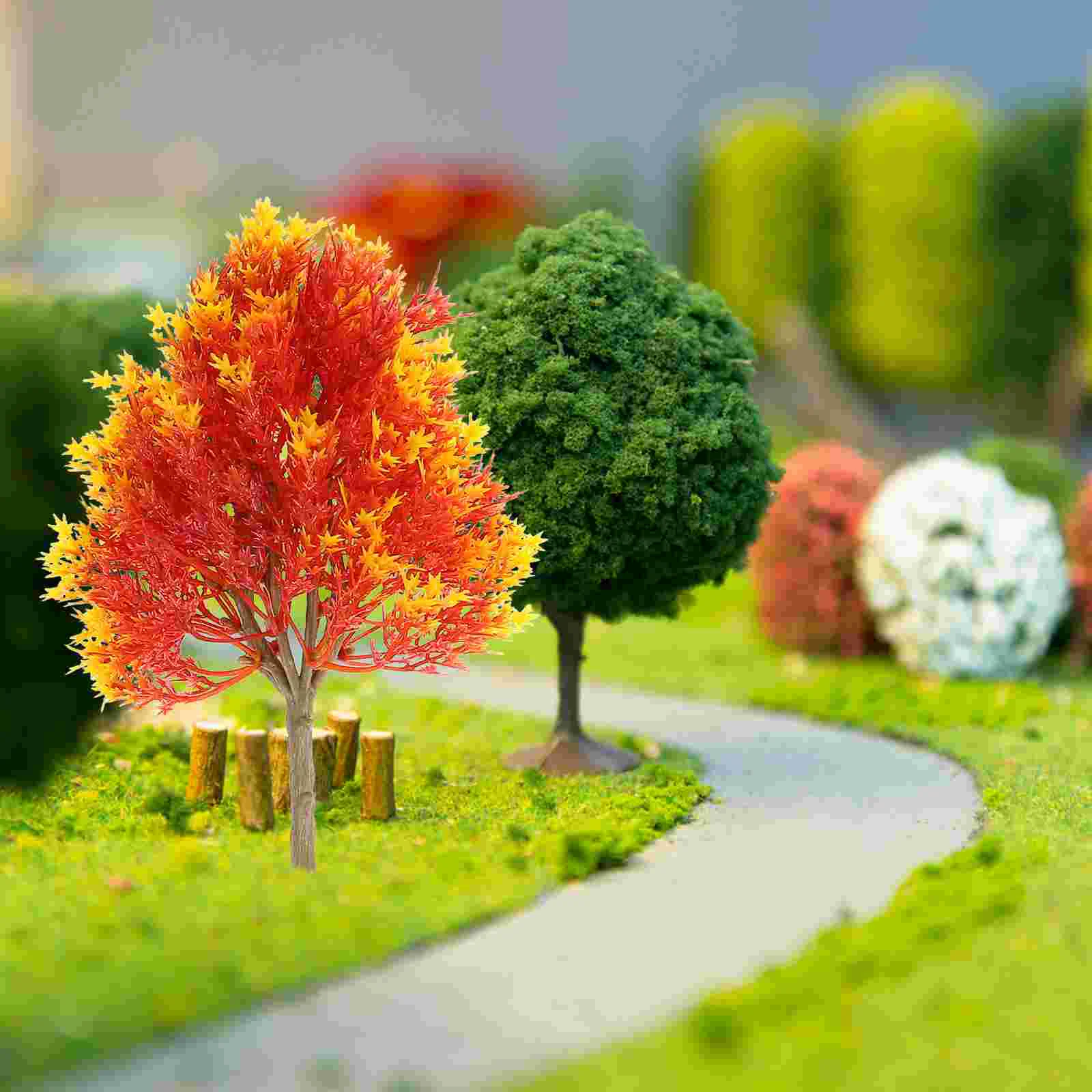 

4 Pcs Garden Plastic Maple Model Layout Props Scenery DIY Handmade Landscape Material Mini Maple Tree Model Orange (19cm, 15cm,