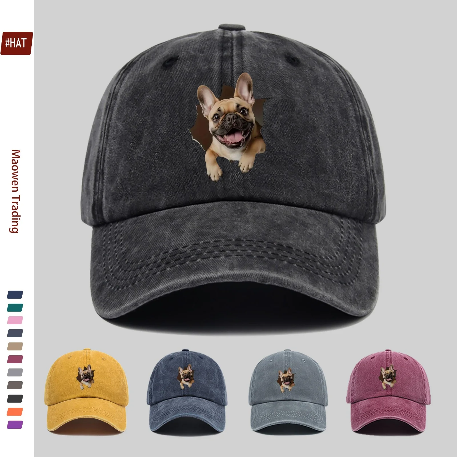 1pc Cute Dog Peek-A-Boo Print Baseball Cap with Adorable Pet Design Sun Hat, Hunting Decor Hat, Adjustable Strap, Multi-Color Av