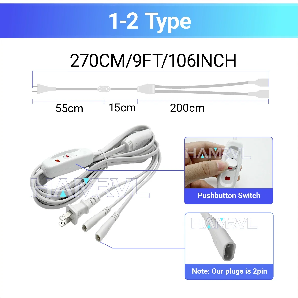 Hexagon Led Splicing 2-Pin cable for LED Lamp is Suitable for Bordered Honeycomb LED Tube Ceiling lamp  AC110-240V customized