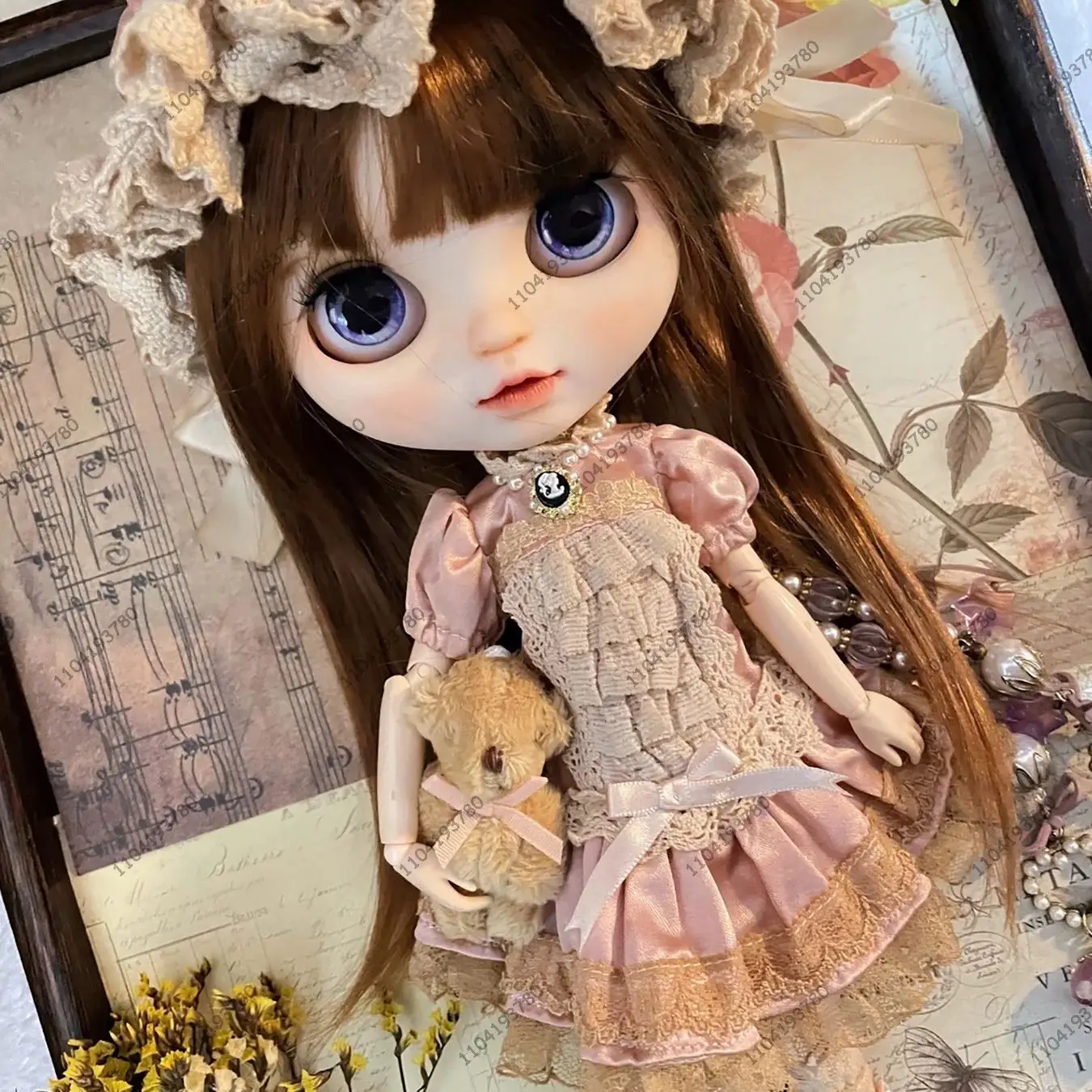 

Для куклы Блайт 30 см, тело 1/6 Ob24 Azone, одежда для куклы, чайное крашение, шелковое винтажное кружевное платье, чулки, костюм для девочек, подарок, одежда для куклы