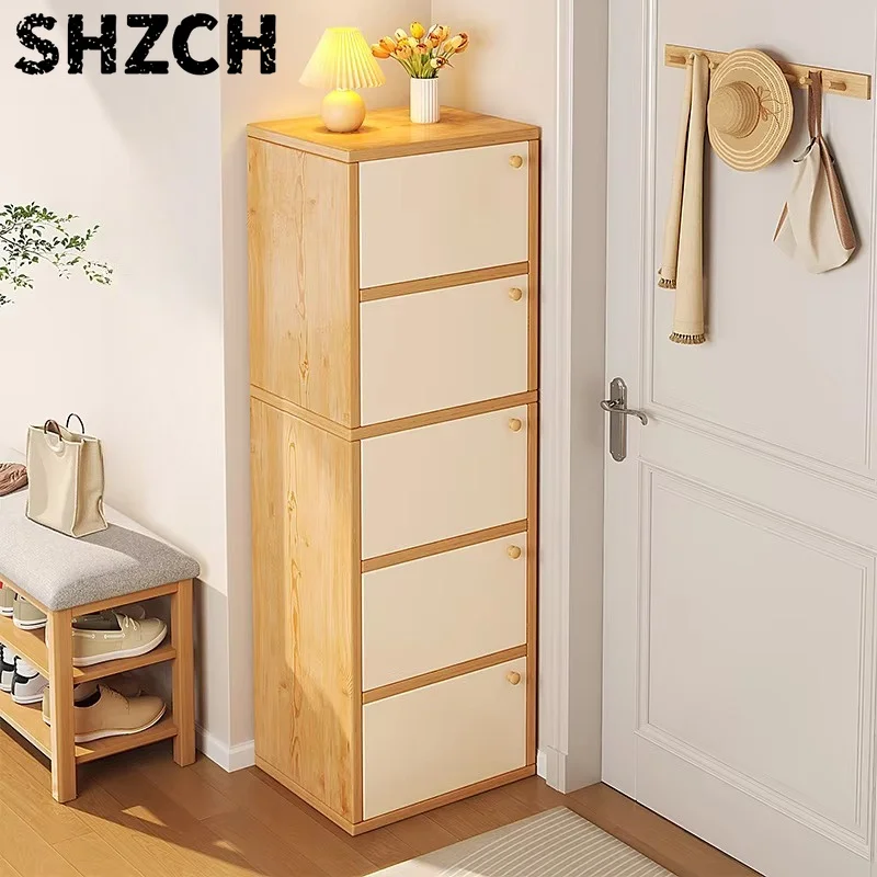 Modern Modern Minimalist Solid Wood Shoe Cabinet, Small Narrow Door Home Storage Unit, New Popular Multi-Layer Dresser, Indoor Corner - Aliexpress Deal