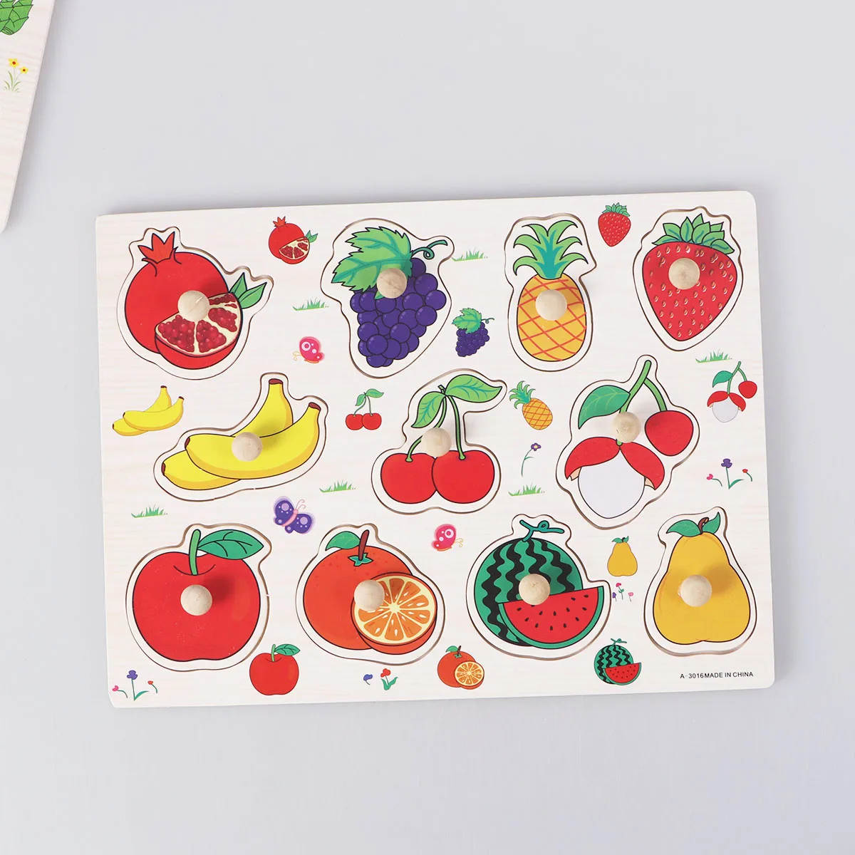 

2pcs Wooden Peg Puzzle Toddler Educational Fruit Vegetable Shape Recognition Preschool Learning Game Hand-Eye Coordination Safe