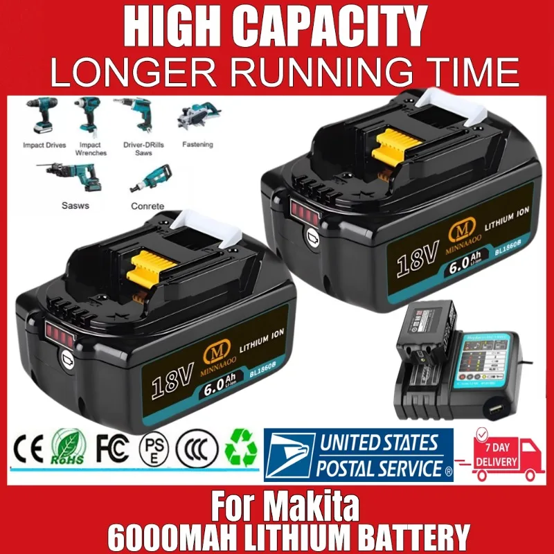 

100% подлинный аккумулятор Makita 18 В, 6,0 Ач, сменный светодиодный литий-ионный аккумулятор для BL1860 BL1850 Ячейка LXT