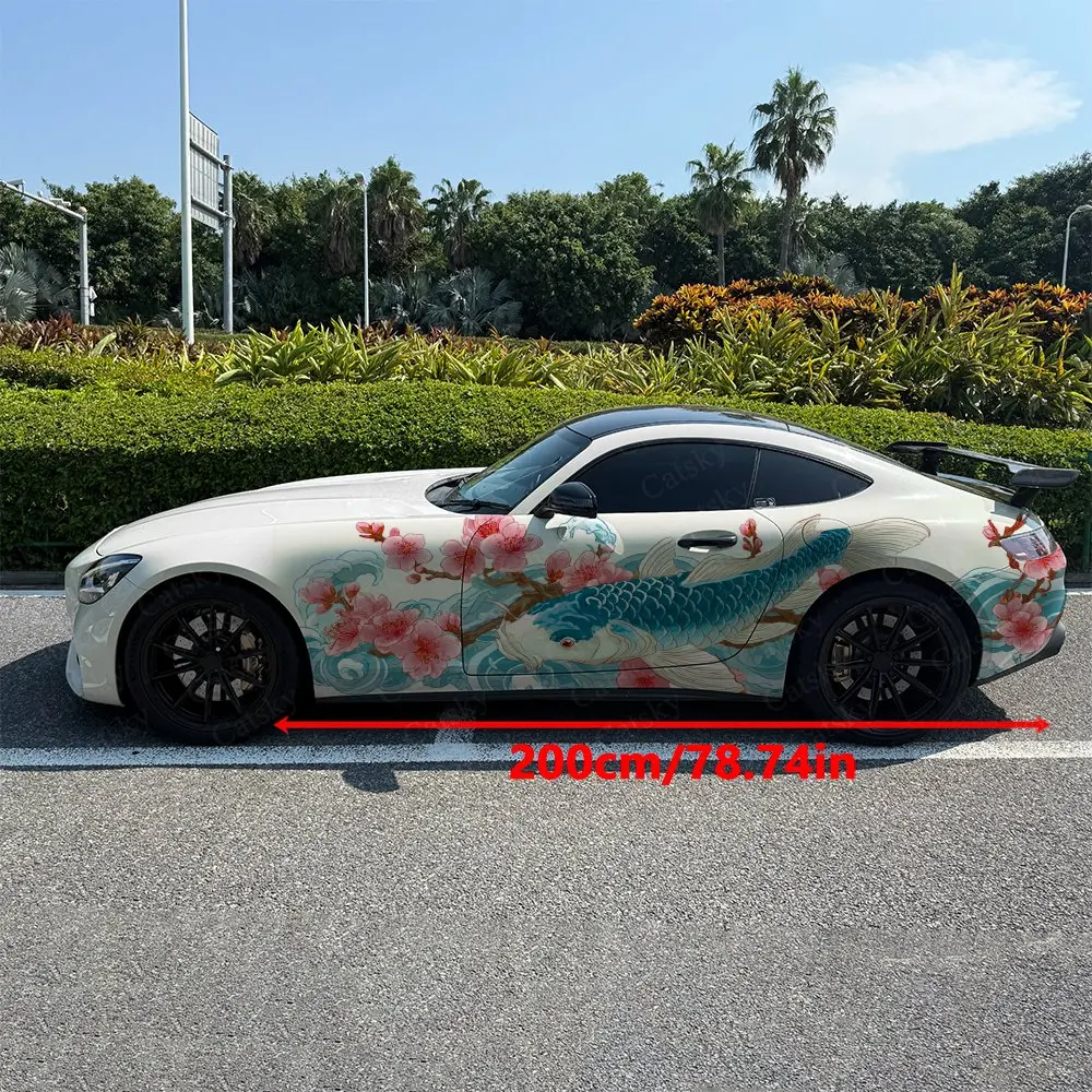 2pcs Wafu Koi Vibe, Durable, Fade-resistant, Enhance Vehicle Aesthetics With Bold Artistic Design Car Vinyl Wraps
