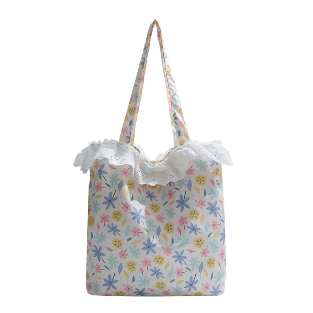 

Flower Embroidery Lace Shoulder Bag Embroidered Large Capacity Canvas Tote Bag Lightweight Floral Women's Handbag Female