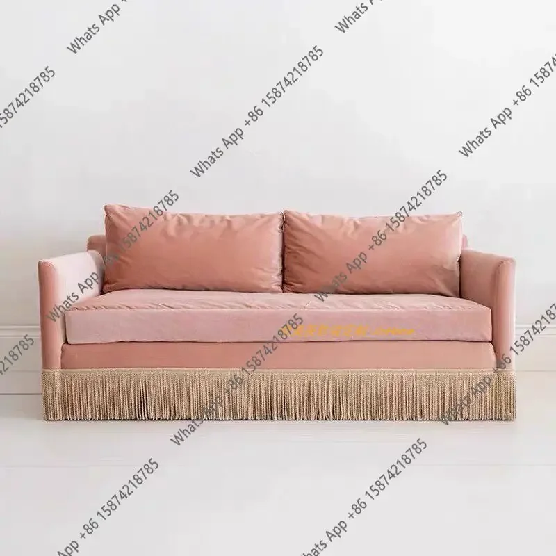 Ds French Retro Lotus Root Pink Fringed Small Apartment Designer American Personalized Creative Double Three Velvet Simple Sofa