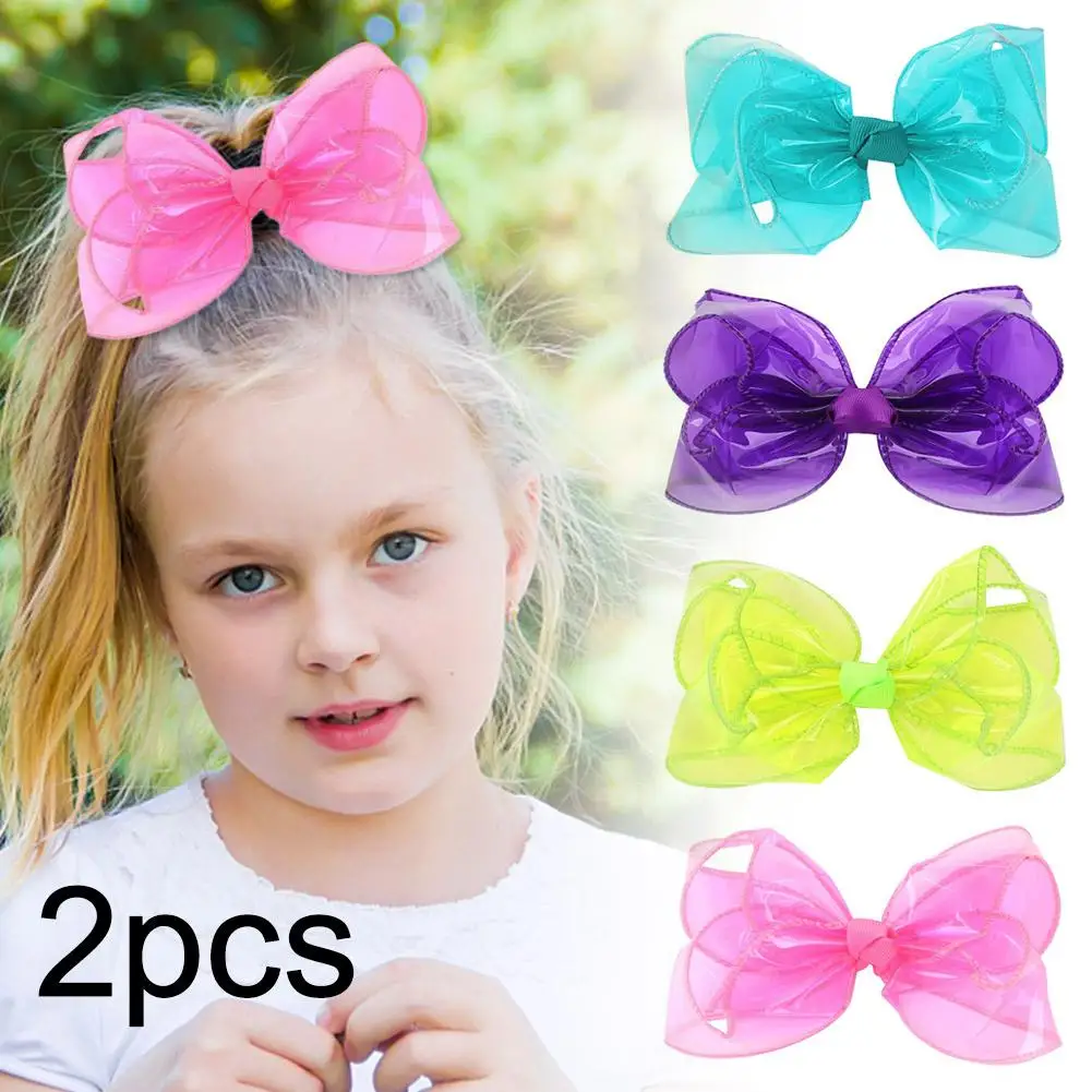 

2PCS Waterproof Jelly Hair Bows For Girls Solid Bowknote Hairpin Swimming Hairgrips Children Headwear O7Y3