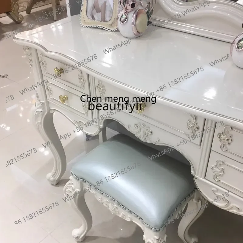 D178 H European dressing table American dressing table ebony burgundy pearl white solid wood carved champagne gold 1.2 meters