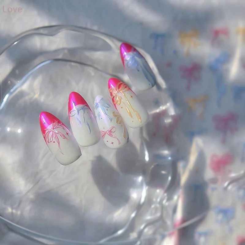 [L & P] 1 ورقة الشريط القوس مسمار ملصق لطيف النمط الياباني فتاة القلب الحلو القوس مسمار ملصق ملون الشريط مسمار ملصقات فنية