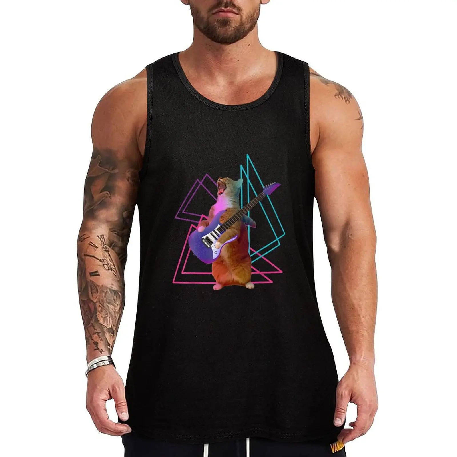 

Cat Playing Electric Guitar Tank Top Sleeveless T-shirt Gym T-shirts for men singlets for men