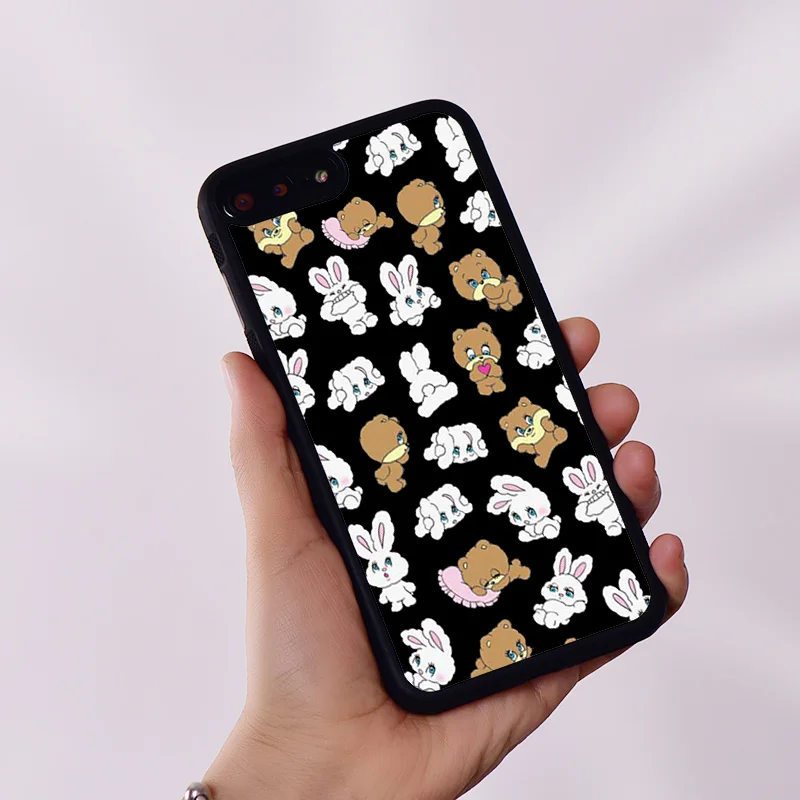 Wildflower Silicone Rubber Phone Case Cover for iPhone 6 6S 7 8 Plus X XS XR 11 12 13 14 15 Mini Pro Max Bunny Bear