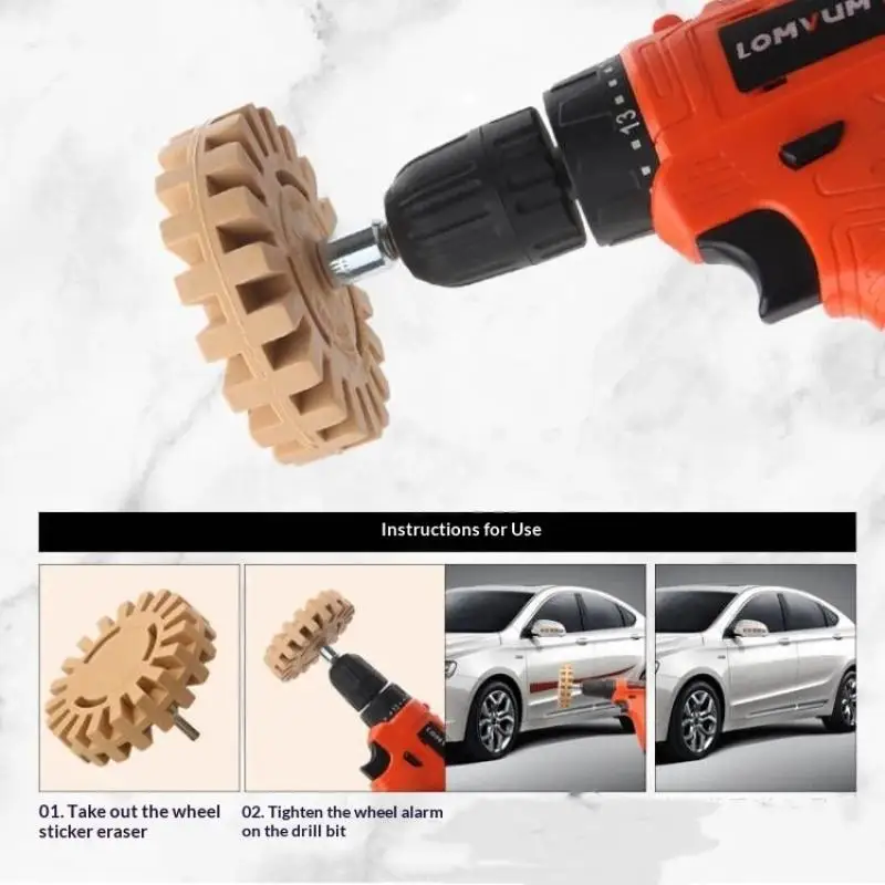 ^1PC Car Paint Drill Compatible Rubber Decal Remover Eraser Wheel Vinyl Sticker Pinstripe Tape Adhesive Cleaning Tool 1Set