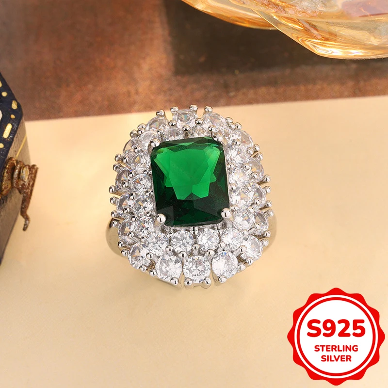 

Роскошный подлинный рубин из стерлингового серебра S925 ​ ​ Сапфировое изумрудное геометрическое кольцо с полным бриллиантом, женское свадебное подарочное ювелирное изделие